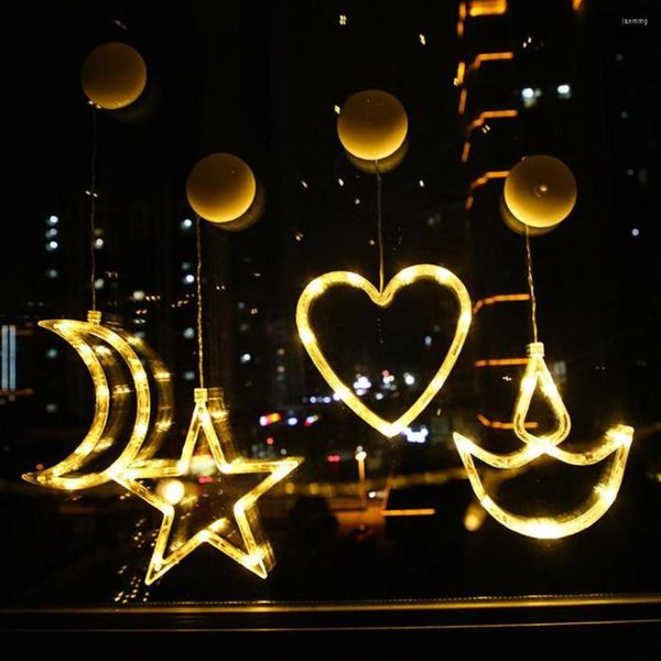 Cortina criativa Cortinas de LED Luzes de corda de Natal Papai Noel Rena Estrela Lua Lâmpada pendurada Bateria Festa Decoração de quarto de casamento