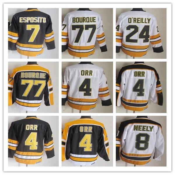 BostonBruinsBoston Vintage Eishockey-Trikots Bobby Orr Phil Esposito Terry OReilly 8 Cam Neely 77 Ray Bourque genähte CCM Retro-Uniformen Alternate