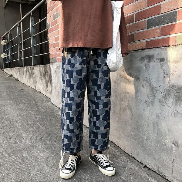 Männer Jeans 2023 Frühling Sommer Männer Gerade Koreanische Männer Lose Floral Denim Hosen Streetwear Männliche Kordelzug Casual Hosen