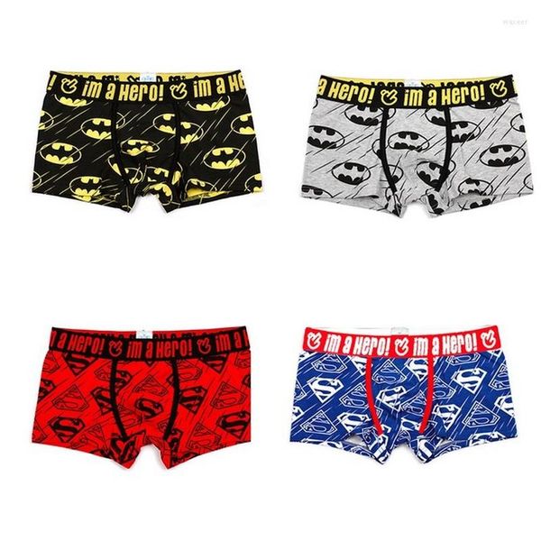 Cuecas boxer masculinas sexy roupa íntima de algodão com estampa de desenhos animados de morcego com acabamento de renda casal feminino