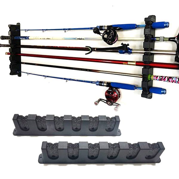 Acessórios de pesca Suporte para vara Kit de suporte 6 furos Plástico ABS preto Resistente ao desgaste Durável Suporte de vara horizontal montado na parede 230608