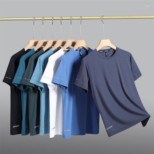 Herren-T-Shirts, schnell trocknendes Eisseiden-T-Shirt für Herren, locker, Übergröße, L-8XL, Rundhalsausschnitt, Sommer, dünn, Sport, koreanisches Halbarm-Oberteil