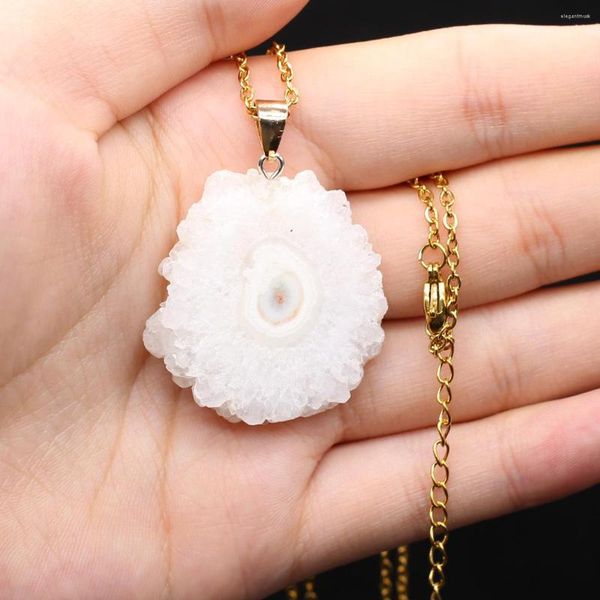 Colares com Pingente Pedra Natural Druzy Colar Cura Reiki Simples Redondo Cristal Branco Para Mulheres Jóias Na Moda Presentes De Festa