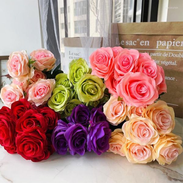 Fiori decorativi Disposizione di fiori artificiali di rose francesi Bouquet da sposa Sala per feste Casa Giardino Balcone Decorazioni per desktop Seta di simulazione
