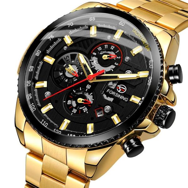 Relógios de Pulso Forsining Brand Business Men Relógio Aço Inoxidável Couro Automático Mecânico Luxo Esporte Masculino Data Semana Relógio RelógiosWristw