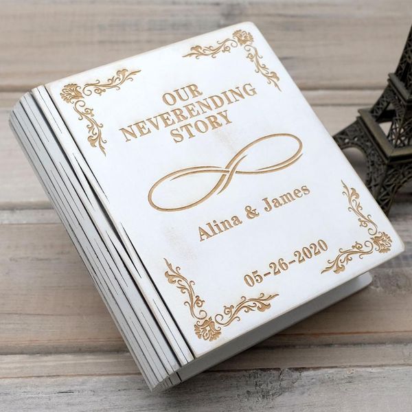 Caixas de joias Caixa de aliança de casamento personalizada Porta-livro de madeira Rústico Presente de noivado 230609