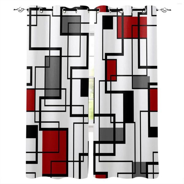Cortina Geometria Quadrados Arte Moderna Preto Vermelho Quarto Cortinas Sala Cozinha Cortinas Casa Decoração Infantil Janela