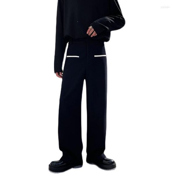 Calça masculina 2023winter lã emedecem homens de outono de outono lateral lateral lateral casual calça panteira coreana de streetwear moda vintage terno mA