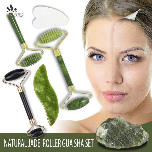 Устройства по уходу за лицом натуральные нефритовые ролики массажеры Gua Sha Set для Gouache Scraper Skin Skin Beauty Beauty Health Massage Tools 230608
