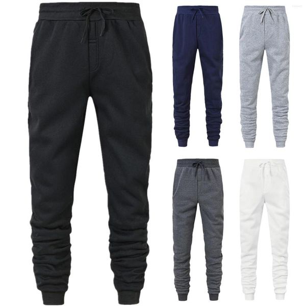 Calças masculinas de verão moletom homem hip hop pista sólida punho de renda treino com bolso solto fitness folgado streetwear