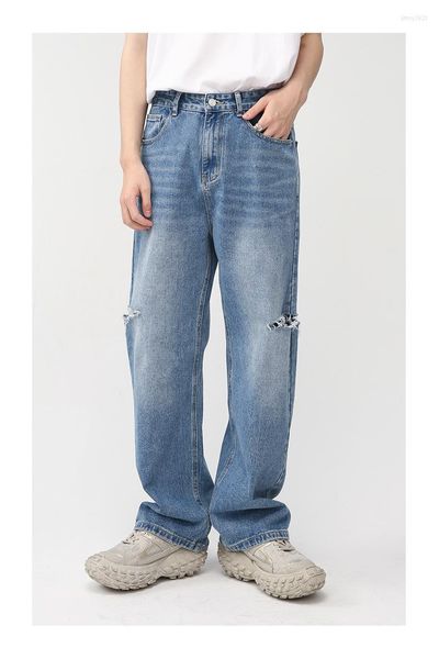 Männer Jeans C Y Männer Hosen Tragen Koreanische Mode Lose Personalisierte Seite Loch Design 2023 Vintage Casual Männliche Hosen 9A4431