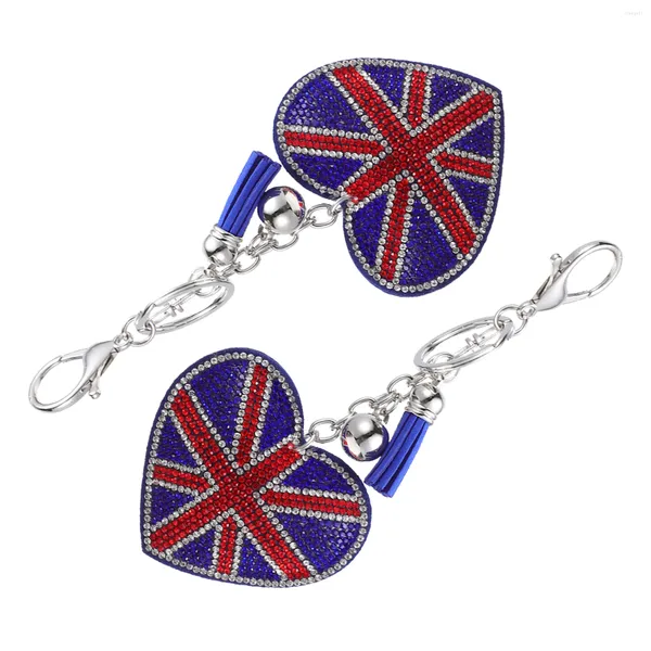 Chaveiros 2 peças presentes britânicos bolsas femininas pingente em forma de coração chaveiro Union Jack chaveiro para decoração bolsa de presente