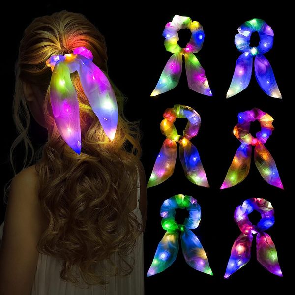 Leuchtende Schleifen-Haargummis für Mädchen, niedliche LED-Haargummis, Pferdeschwanzhalter, Schal-Haargummis, Damen-Rave-Accessoires, die im Dunkeln leuchten, Partyzubehör
