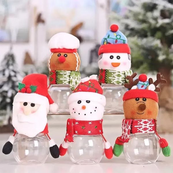 Pote de doces de plástico tema de Natal pequenas sacolas para presentes Caixa de doces Artesanato Decoração de festa em casa