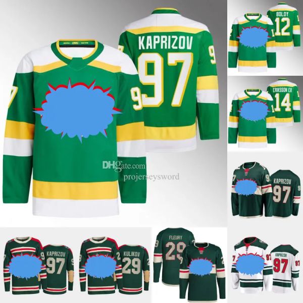 Minnesotawildjersey Ryan Reaves Marc-Andre Fleury Jared Spurgeon Joel Eriksson Ek Ryan Hartman Mats Zuccarello Matt Dumba Matt Boldy Wild Trikots