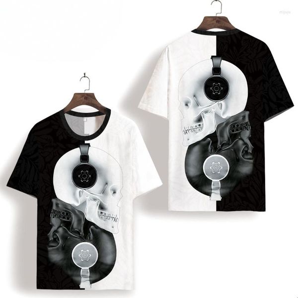 T-shirt da uomo 2023 Skull a maniche corte da uomo Summer Tide Brand Tai Chi Gossip T-shirt abbinata a colori Large Size Quick Drying Ice Sense