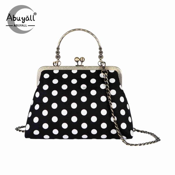 Вечерние сумки Canvas Bag Bag Polka Dots Crossbody Kiss Lock Lock Tophandle Dimbage Chain Strap Vintage Shell Вечерний подарки на плечо подарком на плечо J230609