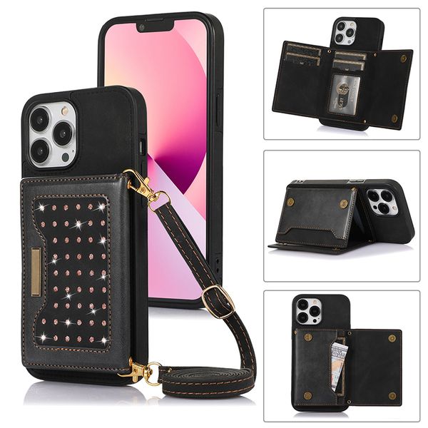 Fashion Women Hallbag Case cellulare Case di telefonia cellulare in pelle PU con supporto per carta per iPhone 11 12 13 mini 14 15 più pro max xs xr xsmax 7 8 più la custodia per la copertina del cellulare MQ30