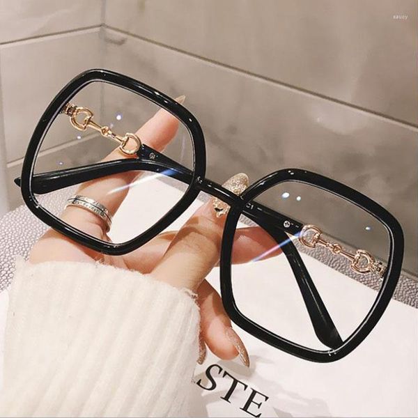 Солнцезащитные очки рамы модные квадратные очки рамки женщины негабаритное оптическое прозрачное зрелище винтажные очки украшения