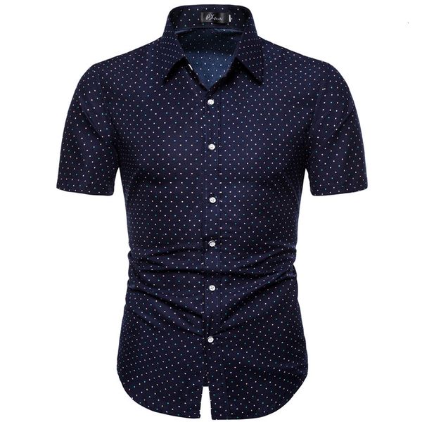 Camisas casuais masculinas M-5XL Camisas casuais de negócios com estampa de pontos para o verão Manga curta Regular Tamanho grande Roupas formais Blusas de botões de escritório masculinas 230608