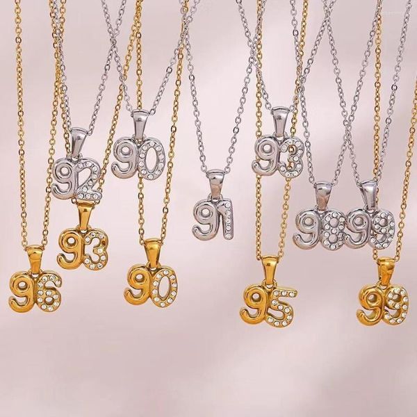 Colares com pingente moda simples strass número do ano colar de aço inoxidável para mulheres clavícula corrente banhado a ouro joias da moda 2023