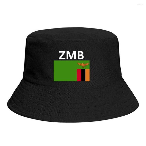 Berets Zambia Flag Bucket Hats Print Cool Fan Fans Sun Shade Smons Classic Lentoor Summer Fisherman Caps Fishing Cap