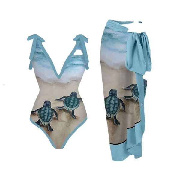 Damen-Badebekleidung, Badeanzug mit Cover-Up-Set, Bikini-Frau, bedruckt, Schnürung, schicker Einteiler, sexy Porno-Anzüge, modischer Sommerrock, Strandkleid 230608