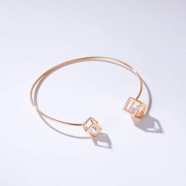 Bangle Bling Stellato Chiaro Zircone Quadrato Geometrico Oro Rosa Oro Bianco Rame Aperto Braccialetti Regolabili Per Donna