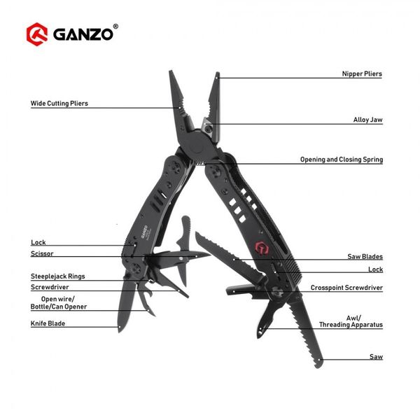 Zange Ganzo G302 G302B Multizange 26 Werkzeuge in einer Hand Werkzeugset Schraubendreher-Set Tragbares Klappmesser Edelstahl 230609