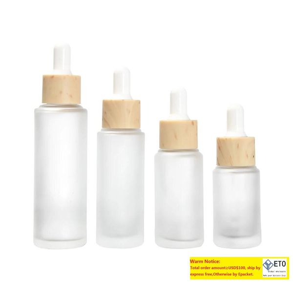 2021 Neue 15 ml 30 ml 50 ml mattweiße Glastropfflasche mit Bambuskappe Leere nachfüllbare Fläschchen Kosmetikbehälter Glas Schnelles Schiff 8765