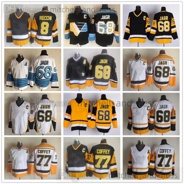 PittsburghPenguinsMovie Винтажная хоккейная майка Ретро CCM Embroidery 68 Яромир Ягр Джерси 77 Пол Коффи 8 Марк Рекки Трикотажные изделия