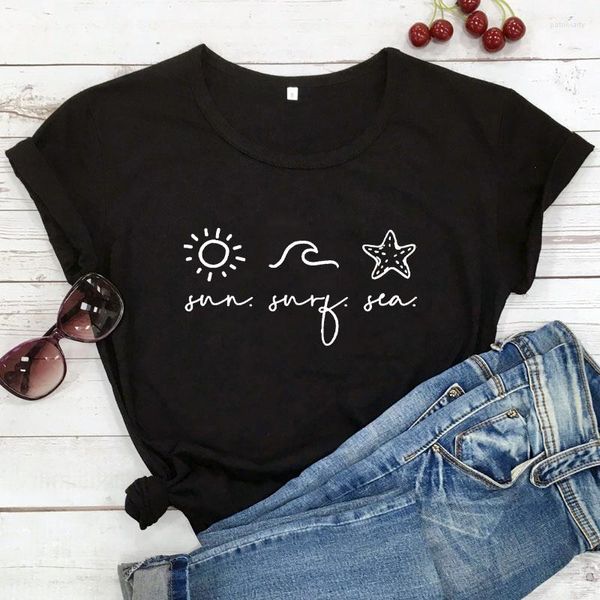 T-shirt da donna Sun Surf Sea T-shirt Summer Vacation Shirt Beach Tee Women Trendy Casual 90s Aesthetic Top