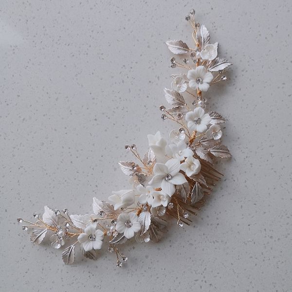 Jóias de cabelo de casamento, porcelana branca, flor, coroa, pente, acessórios, feito à mão, mulheres, chapéu, festa, formatura, 230609