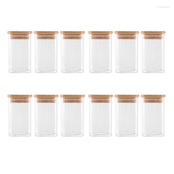 Storage Bottles 12Piece Glass Spice Jars With Bamboo Lid 8Oz Airtight Square Containers Empty Seasoning For Salt Sugar