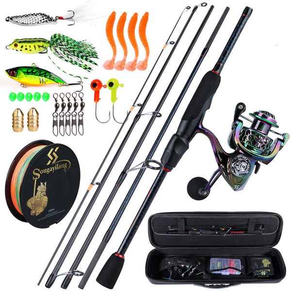 Rod Reel Combo Sougayilang Fishing Kit Completo 5 Seções 1.8 2.4m Lure 13 1BB Conjuntos de Linha de Bolsa Giratória Colorida 230609