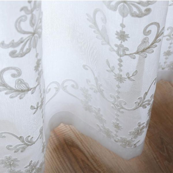 Cortina bordado europeu tule branco cortinas de luxo para sala de estar quarto jantar sheer cozinha janelas personalizadas elegante