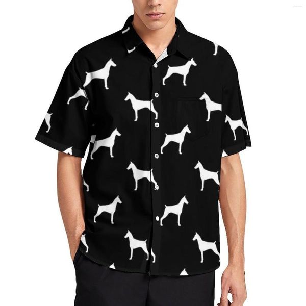 Camisas casuais masculinas branco estampado de cachorro camisa de férias homem pinscher silhueta verão manga curta estética personalizada oversized blusas