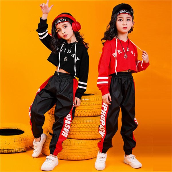 Conjuntos de Roupas Fantasias de Dança Hip Hop Crianças Manga Comprida Top com Capuz Calça Jogger Meninas Roupas Hiphop Street Stage Show Wear 230608