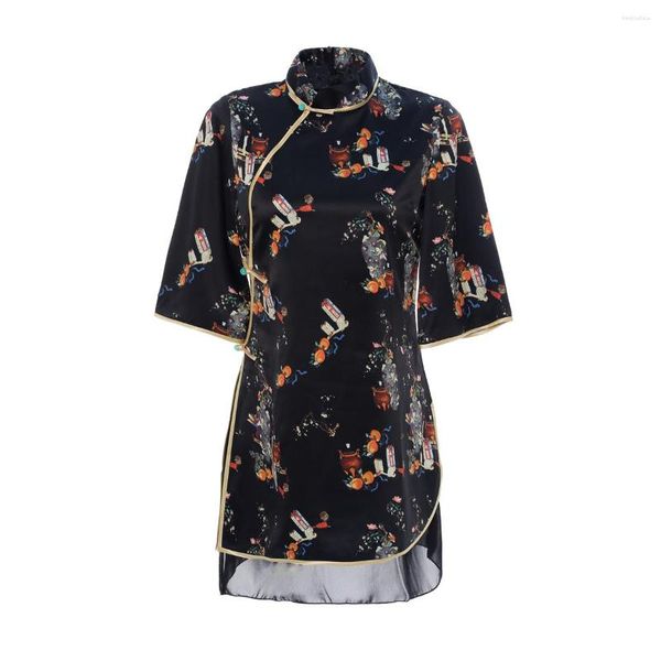 Abbigliamento etnico Shanghai Story Abito cheongsam in chiffon allentato Qipao floreale cinese con maniche a 3/4