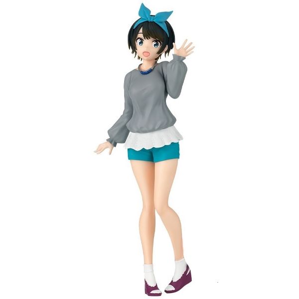 Action-Spielzeugfiguren, 18 cm, Anime-Figur, Freundin zu vermieten, Sarashina Ruka, Freizeitkleidung, blaue Shorts, Schleife, niedliche Kawaii-Pose, stehendes Modell, Puppenspielzeug, PVC 230608