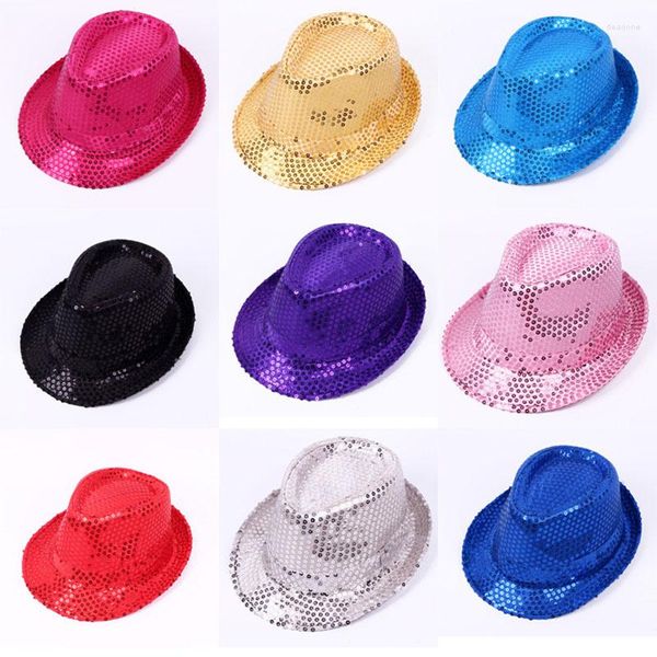 Cappelli Bambini Cappello con paillettes per adulti Performance Party Street Dance Jazz Puntelli per ragazzi Ragazze Argento rosso