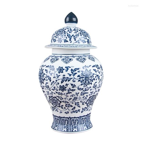 Bottiglie di stoccaggio Jingdezhen Serbatoio generale Vaso antico Vasi da tè in porcellana bianca e blu con decorazione in ceramica