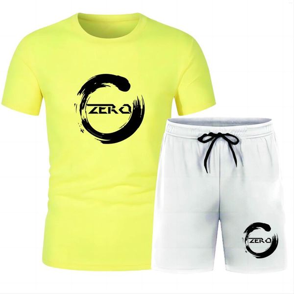 Fatos de Treino Masculino Moda Quatro Estações Estampado ZERO Adulto Masculino Manga Curta Lazer Esportes Ao Ar Livre Secagem Rápida Camiseta Solta Calça de Praia