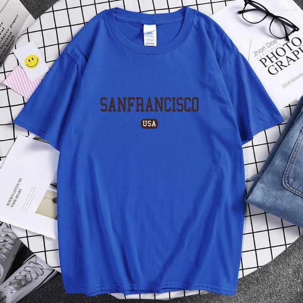 Camisetas Masculinas Sanfrancisco Usa Street City Letter Tshirts Men's Loose Shirt Engraçada Algodão Manga Curta Clássica Legal Masculina