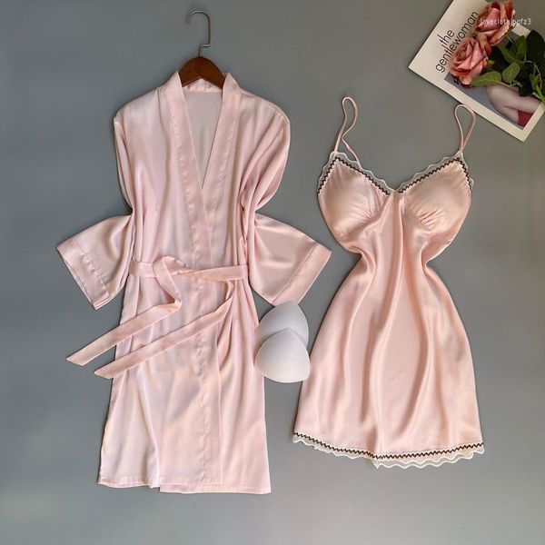 Mulheres sleepwear jxgarb moda mulher simples robe vestido conjuntos de alta qualidade femme sexy v pescoço gelo seda twinset lingerie nightclothing para