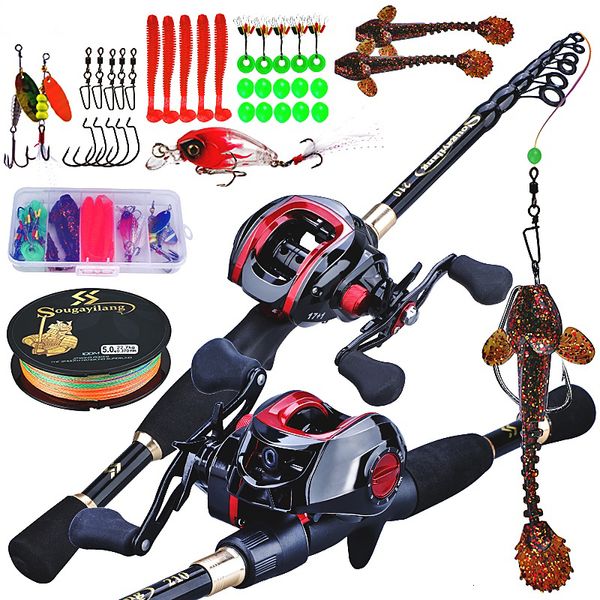 Rod Reel Combo Sougayilang Casting Fishing Telescopic e 17 1BB Baitcasting com Line Lure Hooks Conjunto Completo 230609