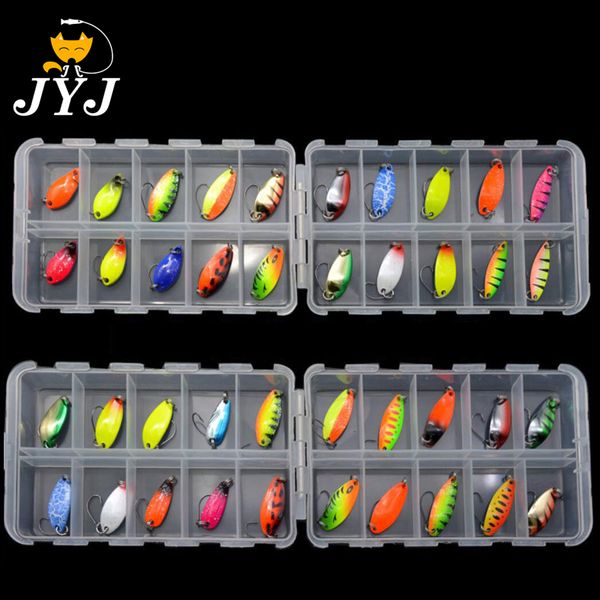 Baits Lures JYJ scatola confezione colorata 2,5 g 3 g 3,4 g 4,5 g cucchiaio da pesca in metallo duro set di esche artificiali trota walleye cucchiaio esche cucchiaio jig baits 230608