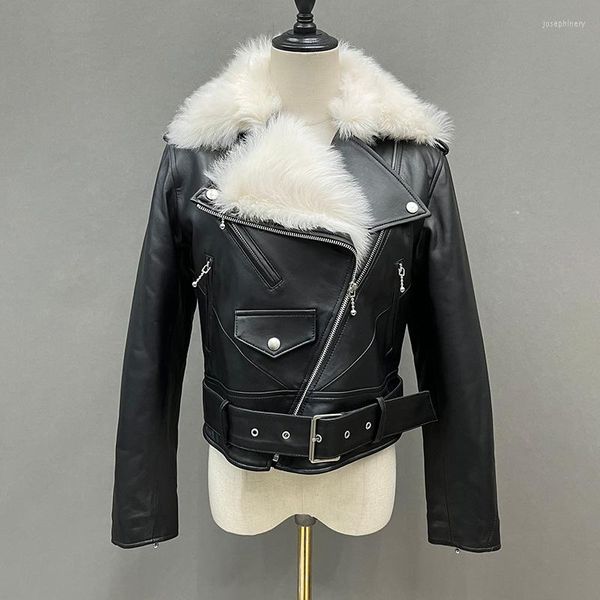Giacca da donna in pelle 2023 Lady Luxury Design Donna Fodera in vera lana Cappotto Giacche da motociclista toscane Moto GT5543