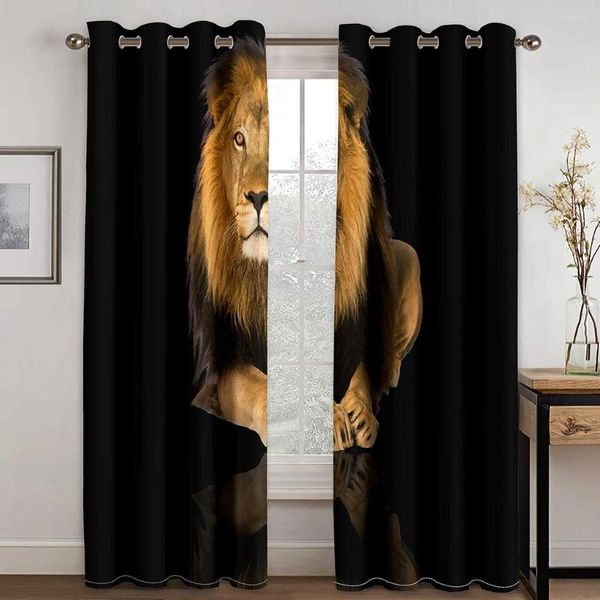 Cortina Animal Masculino Leão Tigre Barba Carnívoro Impresso 3D Impressão Digital Quarto Sala Cortinas de Janela 2 Painéis