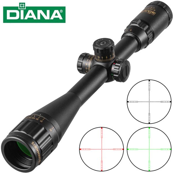 DIANA 6-24X44 Tactical Optic Cross Sight Green Red Illuminated Riflescope Caça Rifle Scope Sniper Airsoft Airsoft Air Guns